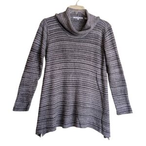 Eight Eight Eight Sweater Gray Striped Cowl Neck Asymmetrical Size Large
